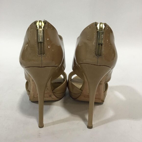 Pre-Owned JIMMY CHOO Nude Patent Full Strap Peep Toe - Size 39 - Picture 2 of 6